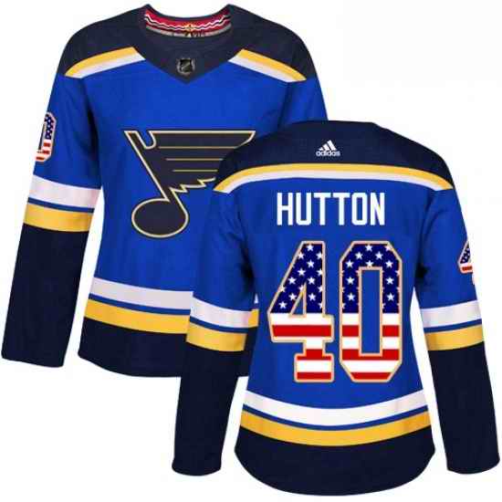 Womens Adidas St Louis Blues #40 Carter Hutton Authentic Blue USA Flag Fashion NHL Jersey->women nhl jersey->Women Jersey