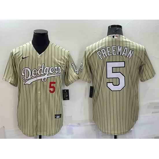 Men Los Angeles Dodgers #5 Freddie Freeman Cream Cool Base Stitched Jersey->atlanta braves->MLB Jersey