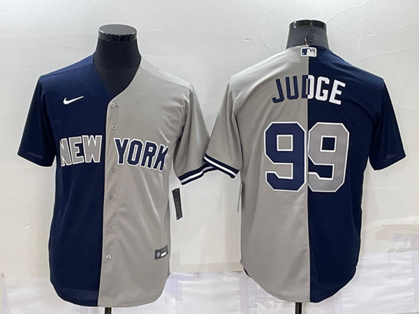 Men's New York Yankees #99 Aaron Judge Navy/Grey Split Cool Base Stitched Baseball Jersey->new york yankees->MLB Jersey