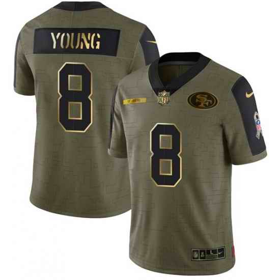 Men San Francisco 49ers #8 Steve Young 2021 Olive Camo Salute To Service Golden Limited Stitched Jersey->philadelphia eagles->NFL Jersey