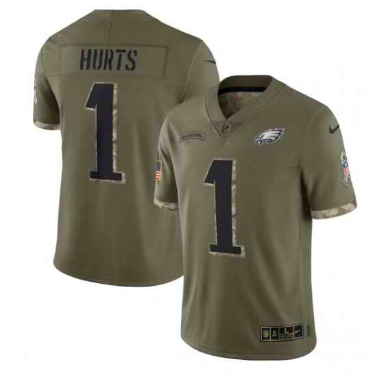 Men Philadelphia Eagles #1 Jalen Hurts Olive 2022 Salute To Service Limited Stitched Jersey->new york jets->NFL Jersey