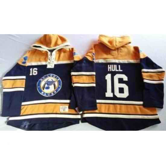 St. Louis Blues #16 Brett Hull Navy Blue Gold Sawyer Hooded Sweatshirt Stitched Jersey->st.louis blues->NHL Jersey