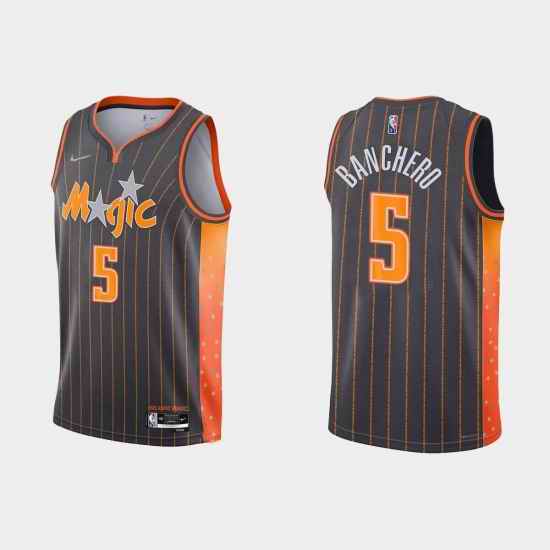 Men Orlando Magic #5 Paolo Banchero 2021 22 City Edition Black 75th Anniversary Stitched Basketball Jersey->houston rockets->NBA Jersey