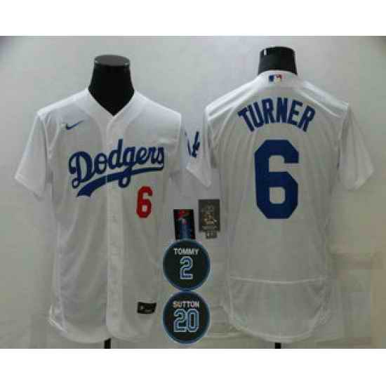 Men Los Angeles Dodgers 6 Trea Turner White #2 20 Patch Stitched MLB Flex Base Nike Jersey->los angeles dodgers->MLB Jersey