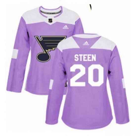 Womens Adidas St Louis Blues #20 Alexander Steen Authentic Purple Fights Cancer Practice NHL Jersey->women nhl jersey->Women Jersey