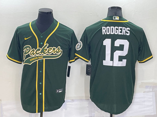 Men's Green Bay Packers #12 Aaron Rodgers Green Cool Base Stitched Baseball Jersey->detroit lions->NFL Jersey