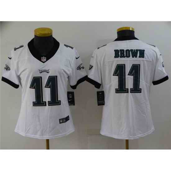 Women Philadelphia Eagles #11 A  J  Brown White Vapor Stitched Football Jersey 28Run Small 2->women nfl jersey->Women Jersey
