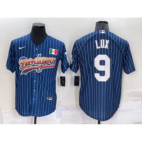 Men Los Angeles Dodgers #9 Gavin Lux Navy Mexico Rainbow Cool Base Stitched Baseball Jersey->los angeles dodgers->MLB Jersey