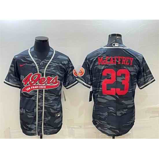 Men San Francisco 49ers #23 Christian McCaffrey Grey Red Camo With Patch Cool Base Stitched Baseball Jersey->san francisco 49ers->NFL Jersey