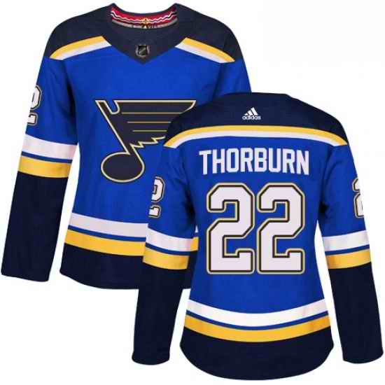 Womens Adidas St Louis Blues #22 Chris Thorburn Authentic Royal Blue Home NHL Jersey->women nhl jersey->Women Jersey