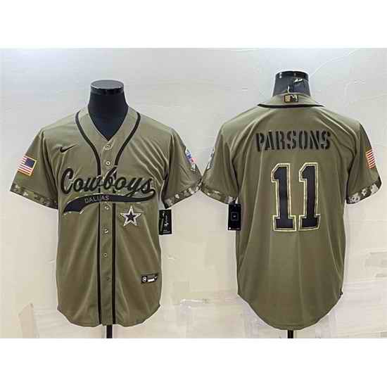 Men Dallas Cowboys #11 Micah Parsons 2022 Olive Salute To Service Cool Base Stitched Baseball Jersey->dallas cowboys->NFL Jersey