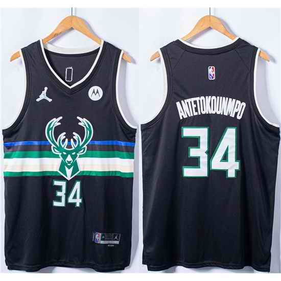 Men Milwaukee Bucks #34 Giannis Antetokounmpo Black Stitched Basketball Jersey->philadelphia 76ers->NBA Jersey