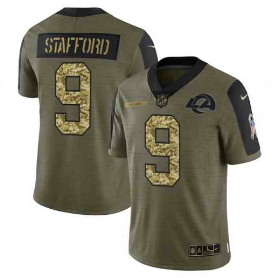 Men Los Angeles Rams #9 Matthew Stafford 2021 Salute To Service Olive Camo Limited Stitched Jersey->los angeles chargers->NFL Jersey
