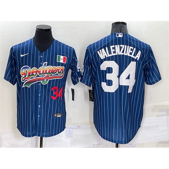 Men Los Angeles Dodgers #34 Toro Valenzuela Navy Mexico Rainbow Cool Base Stitched Baseball Jersey->los angeles dodgers->MLB Jersey