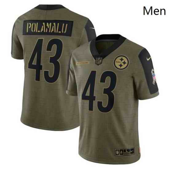 Men's Pittsburgh Steelers Troy Polamalu Nike Olive 2021 Salute To Service Retired Player Limited Jersey->pittsburgh steelers->NFL Jersey