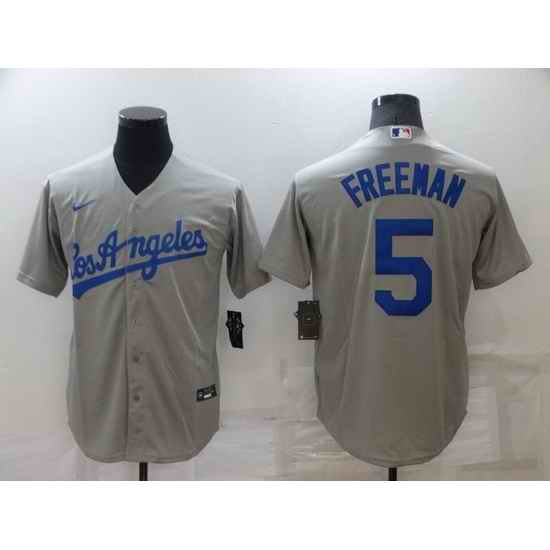 Men Los Angeles Dodgers #5 Freddie Freeman Grey Cool Base Stitched Baseball jersey->los angeles dodgers->MLB Jersey