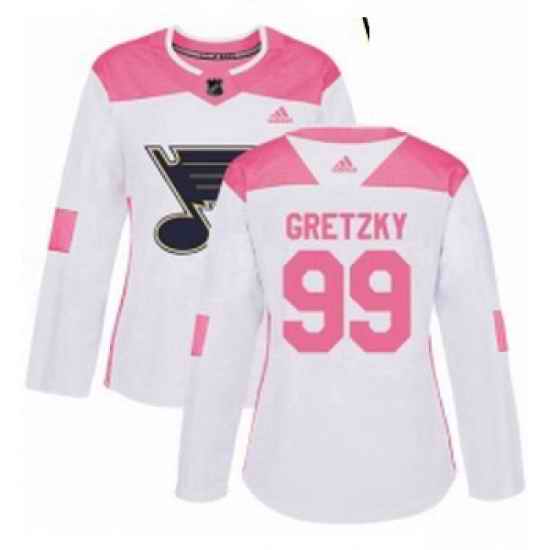 Womens Adidas St Louis Blues #99 Wayne Gretzky Authentic WhitePink Fashion NHL Jersey->st.louis blues->NHL Jersey