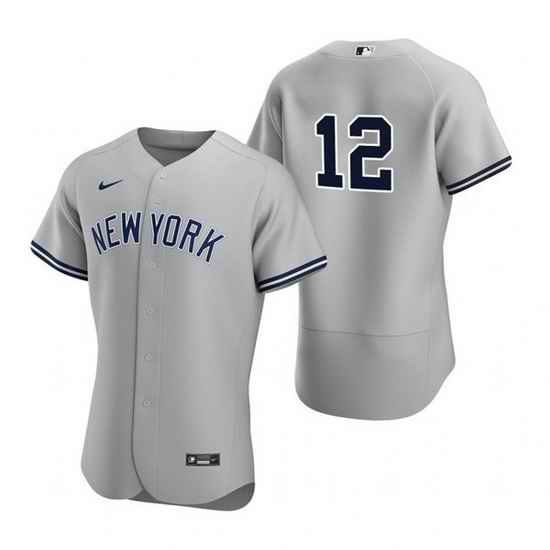 Men New York Yankees #12 Isiah Kiner Falefa Grey Flex Base Stitched jersey->new york yankees->MLB Jersey