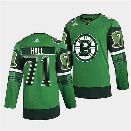 Men Boston Bruins #71 Taylor Hall 2022 Green St Patricks Day Warm Up Stitched jersey->boston bruins->NHL Jersey