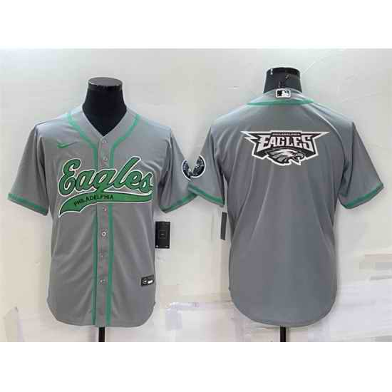 Men Philadelphia Eagles Grey Team Big Logo With Patch Cool Base Stitched Baseball Jersey->new york giants->NFL Jersey