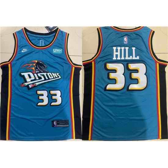 Men Detroit Pistons #33 Grant Hill Blue Stitched Jersey->denver nuggets->NBA Jersey
