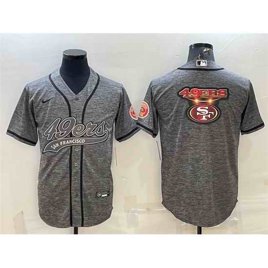 Men San Francisco 49ers Grey Team Big Logo With Patch Cool Base Stitched Baseball Jersey->san francisco 49ers->NFL Jersey