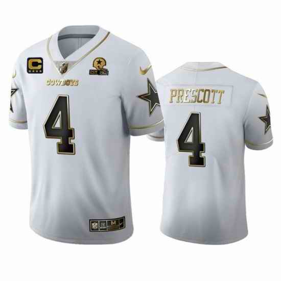 Men Dallas Cowboys #4 Dak Prescott White Golden Edition With 1960 Patch Limited Stitched Jersey->minnesota vikings->NFL Jersey