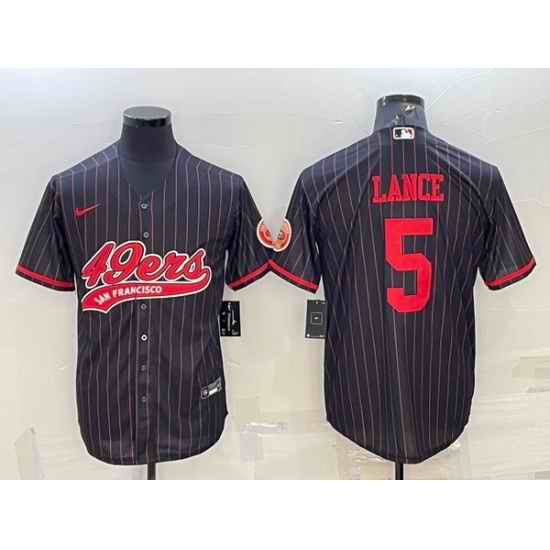 Men San Francisco 49ers #5 Trey Lance Black With Patch Cool Base Stitched Baseball Jersey->san francisco 49ers->NFL Jersey