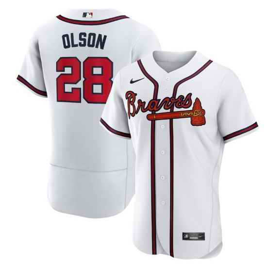 Men Atlanta Braves #28 Matt Olson White Flex Base Stitched Baseball jersey->atlanta braves->MLB Jersey