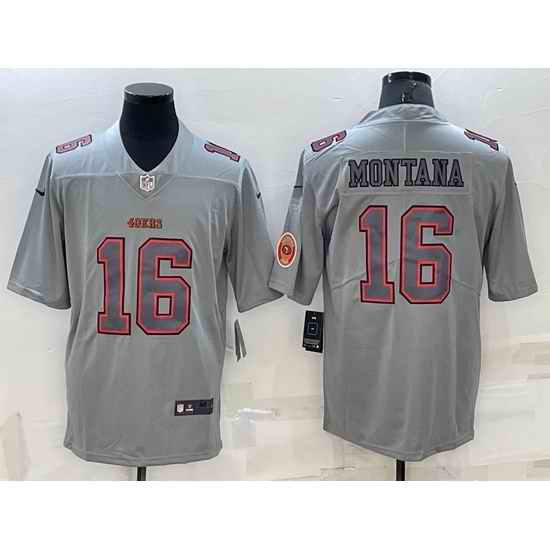 Men San Francisco 49ers #16 Joe Montana Grey Atmosphere Fashion Stitched Jersey->san francisco 49ers->NFL Jersey