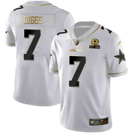 Men Dallas Cowboys #7 Trevon Diggs White Golden Edition With 1960 Patch Limited Stitched Jersey->dallas cowboys->NFL Jersey