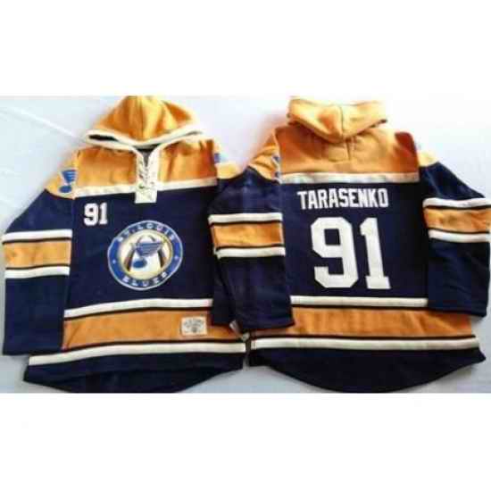 St. Louis Blues #91 Vladimir Tarasenko Navy Blue Gold Sawyer Hooded Sweatshirt Stitched Jersey->st.louis blues->NHL Jersey