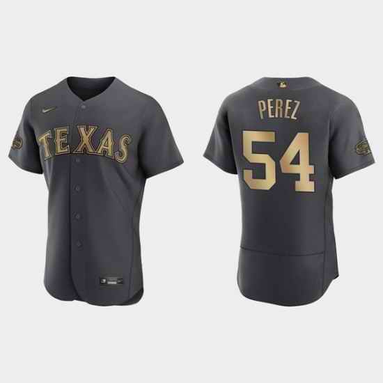 Men Texas Rangers #54 Martin Perez 2022 All Star Charcoal Flex Base Stitched Baseball Jersey->san diego padres->MLB Jersey
