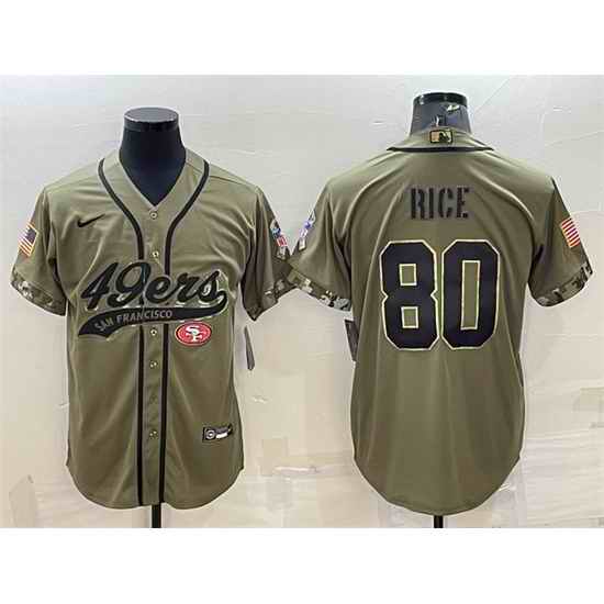 Men San Francisco 49ers #80 Jerry Rice 2022 Olive Salute To Service Cool Base Stitched Baseball Jersey->san francisco 49ers->NFL Jersey