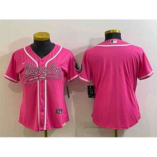 Women Philadelphia Eagles Blank Pink With Patch Cool Base Stitched Baseball Jersey->women nfl jersey->Women Jersey