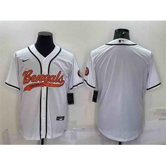 Men Cincinnati Bengals Blank White With Patch Cool Base Stitched Baseball Jersey->cincinnati bengals->NFL Jersey