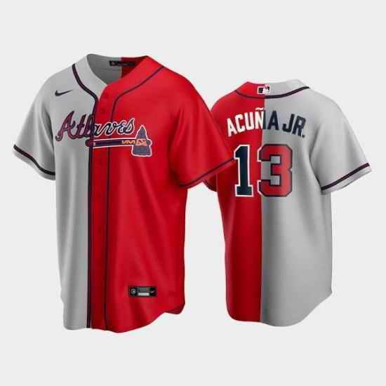 Men Atlanta Braves #13 Ronald Acuna Jr  Gray Red Split Cool Base Stitched Baseball Jersey->texas rangers->MLB Jersey