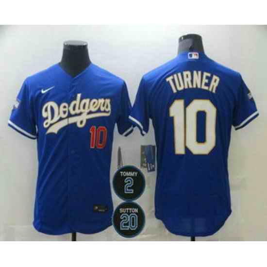 Men Los Angeles Dodgers 10 Justin Turner Blue Gold #2 20 Patch Stitched MLB Flex Base Nike Jersey->los angeles dodgers->MLB Jersey