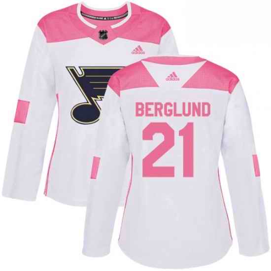 Womens Adidas St Louis Blues #21 Patrik Berglund Authentic WhitePink Fashion NHL Jersey->women nhl jersey->Women Jersey