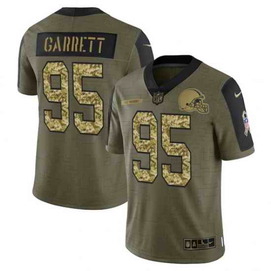 Men Cleveland Browns #95 Myles Garrett 2021 Salute To Service Olive Camo Limited Stitched Jersey->cleveland browns->NFL Jersey