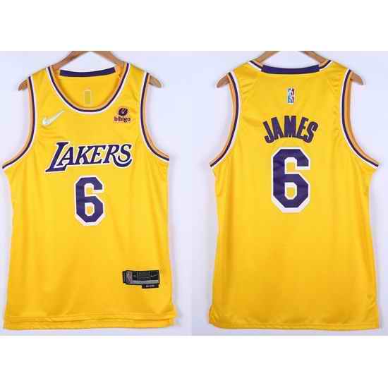 Men Los Angeles Lakers Lebron James #6 75th Anniversary Yellow Nike Stitched Jersey->los angeles lakers->NBA Jersey