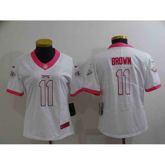 Women Philadelphia Eagles #11 A  J  Brown Pink White Stitched Football Jersey 28Run Small 2->women nfl jersey->Women Jersey