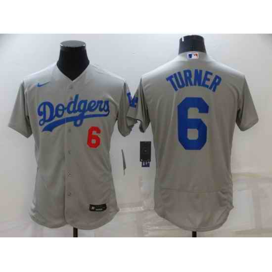 Men Los Angeles Dodgers #6 Trea Turner Grey Flex Base Stitched Jersey->kansas city royals->MLB Jersey