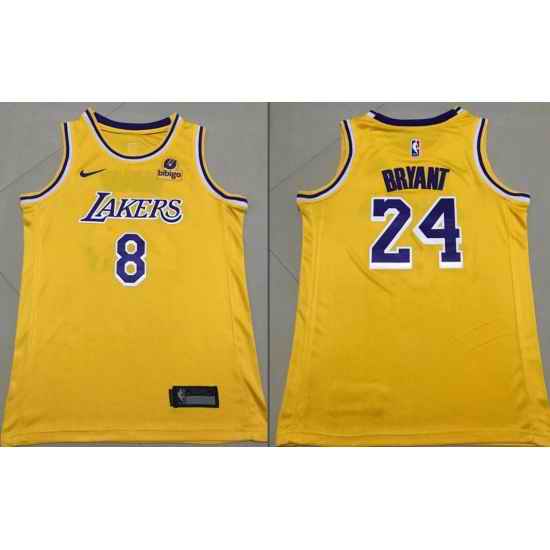 Men Los Angeles Lakers Kobe Bryant Front #8 Back 24 Bibigo Yellow City Edition Stitched Jersey->los angeles lakers->NBA Jersey