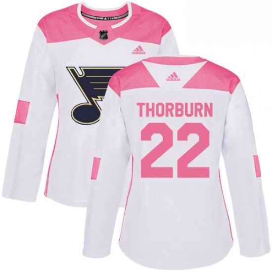 Womens Adidas St Louis Blues #22 Chris Thorburn Authentic WhitePink Fashion NHL Jersey->women nhl jersey->Women Jersey