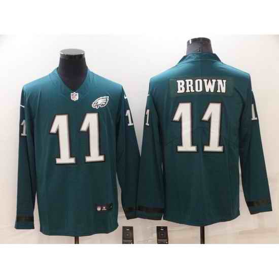 Men Philadelphia Eagles #11 A J Brown Green Therma Long Sleeve Stitched jersey->baltimore ravens->NFL Jersey