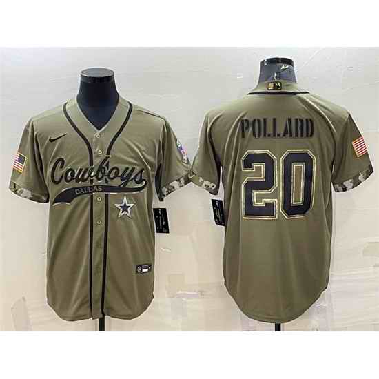 Men Dallas Cowboys #20 Tony Pollard 2022 Olive Salute To Service Cool Base Stitched Baseball Jersey->dallas cowboys->NFL Jersey