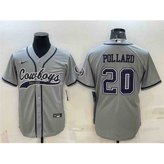 Men Dallas Cowboys #20 Tony Pollard Grey With Patch Cool Base Stitched Baseball Jersey->dallas cowboys->NFL Jersey