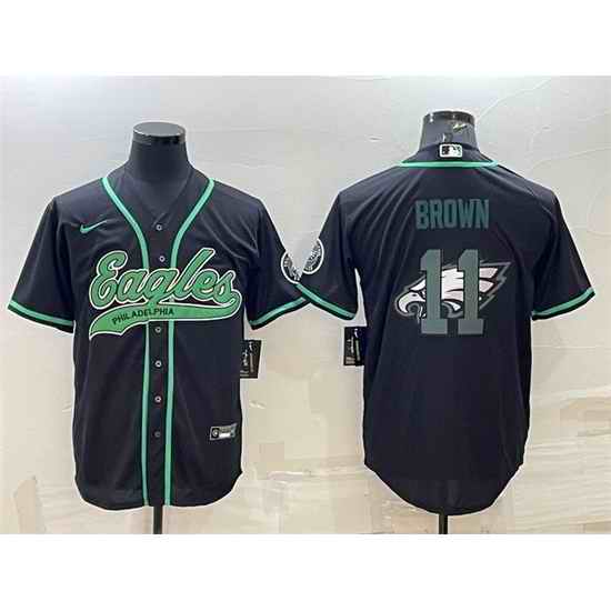 Men Philadelphia Eagles #11 A J Brown Black Team Big Logo With Patch Cool Base Stitched Baseball Jersey->philadelphia eagles->NFL Jersey