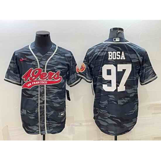 Men San Francisco 49ers #97 Nick Bosa Grey Camo With Patch Cool Base Stitched Baseball Jersey->san francisco 49ers->NFL Jersey